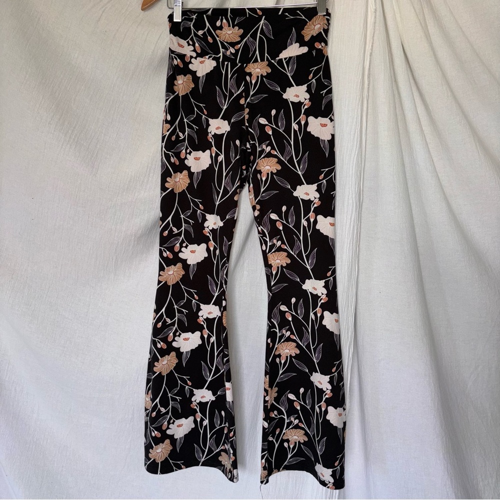 Earthbound Black Floral Bell Bottom Flare Pants